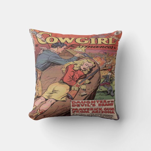 Vintage Western Cowgirl Romance Cushion (Front)