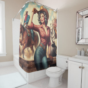 Vintage Western Cowgirl Shower Curtain