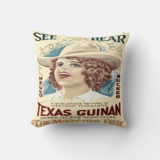 Vintage Western Cowgirl Singer Texas Guinan Cushion (Front)