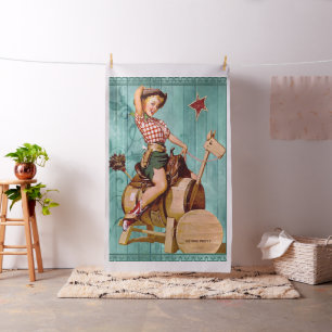 Vintage Western Cowgirl Sittin Pretty -Lg. Print Fabric