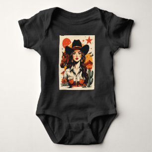 Vintage Western Cowgirl Sunset Illustration Baby Bodysuit