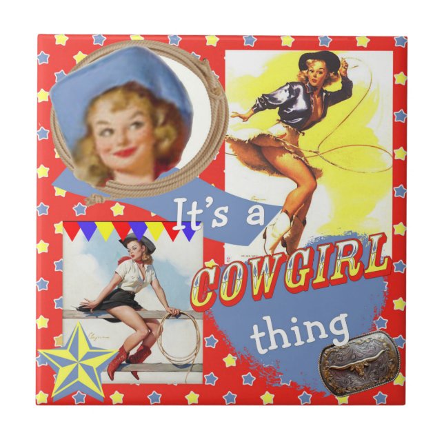Vintage Western Cowgirl Thing Tile (Front)