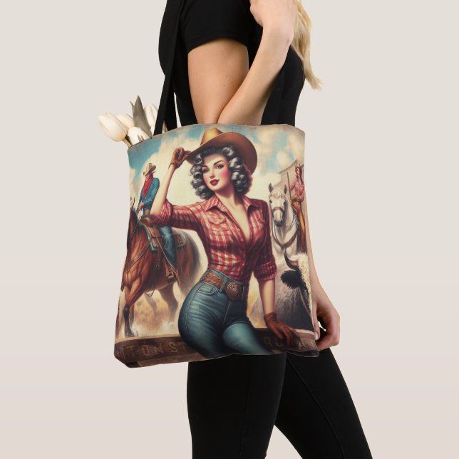 Vintage Western Cowgirl Tote Bag (Close Up)