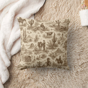 Vintage Western Desert Toile Seamless Pattern Cushion