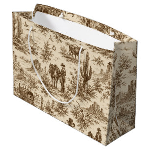 Vintage Western Desert Toile Seamless Pattern Large Gift Bag