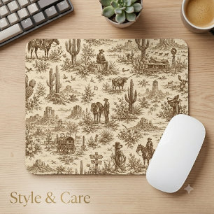 Vintage Western Desert Toile Seamless Pattern Mouse Mat