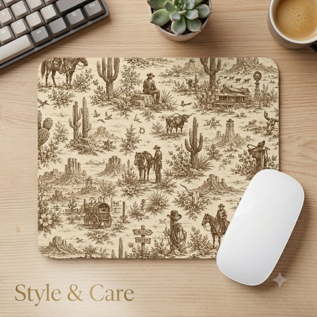 Vintage Western Desert Toile Seamless Pattern Mouse Mat (Vintage Western Desert Toile Seamless Pattern Mouse Pad)