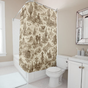 Vintage Western Desert Toile Seamless Pattern Shower Curtain