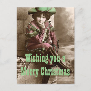 Vintage Western Fashion Christmas Holiday Postcard
