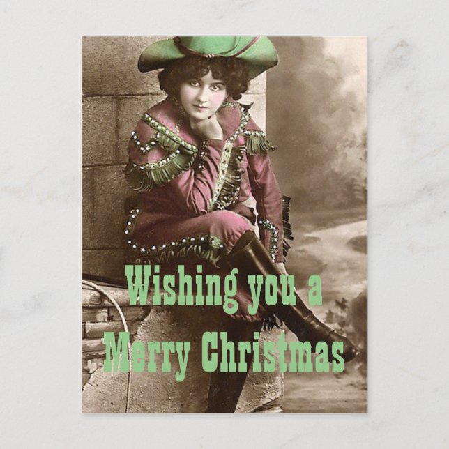 Vintage Western Fashion Christmas Holiday Postcard (Front)
