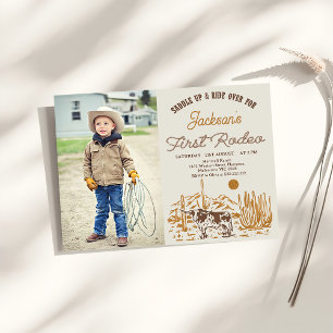 Vintage Western First Rodeo 1st Birthday Photo Invitation