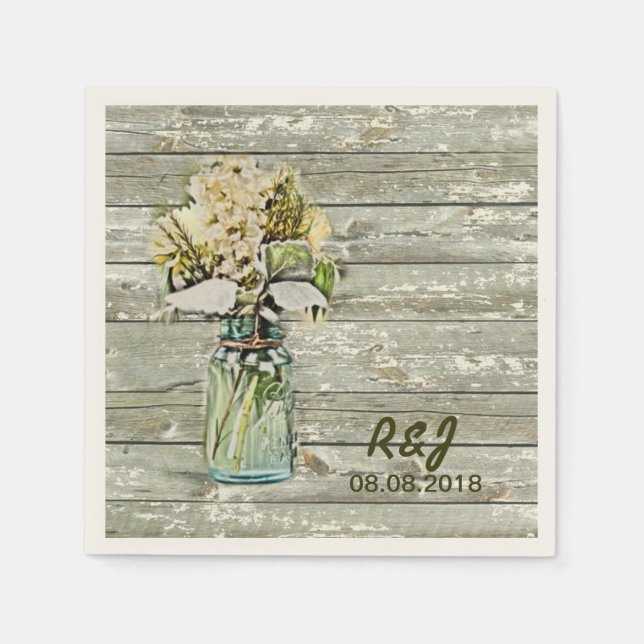 vintage western flowers mason jar barn wedding napkin (Front)