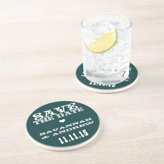 Vintage Western Font Save the Date Gifts Coaster (Side)