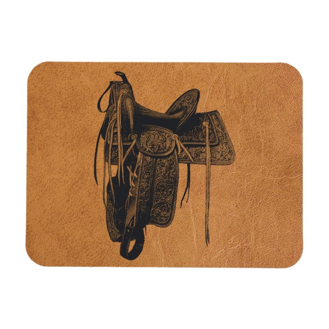 Vintage Western Horse Saddle Flexible Magnet (Horizontal)