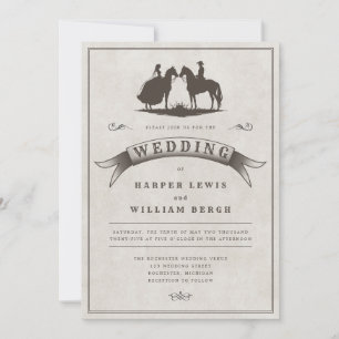 Vintage Western horseback wedding Invitation