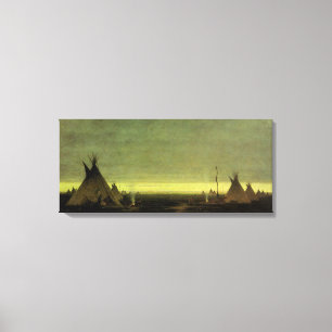 Vintage Western, Indian Camp at Dawn by Tavernier Canvas Print