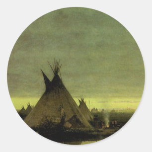 Vintage Western, Indian Camp at Dawn by Tavernier Classic Round Sticker