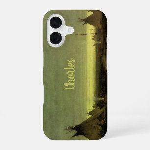 Vintage Western, Indian Camp at Dawn by Tavernier iPhone 16 Case