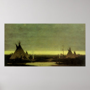 Vintage Western, Indian Camp at Dawn by Tavernier Poster