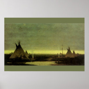 Vintage Western, Indian Camp at Dawn by Tavernier Poster