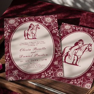 Vintage Western lace burgundy Floral Wedding Invitation