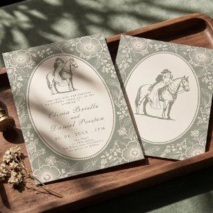 Vintage Western lace Sage Green Floral Wedding Invitation