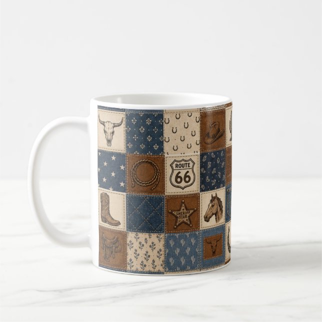 Vintage Western Patchwork Quilt Pattern Coffee Mug (Left)