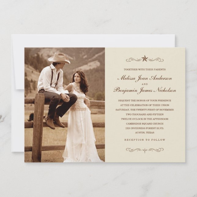 Vintage Western Photo Wedding Invitations (Front)