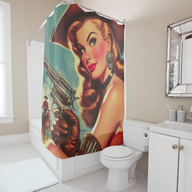 Vintage Western Pin-up Shower Curtain (In Situ)