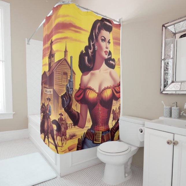 Vintage Western Pin-up Shower Curtain (In Situ)