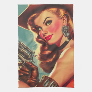Vintage Western Pin-up Tea Towel