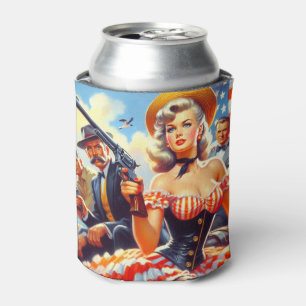 Vintage Western Pulp Girl Can Cooler