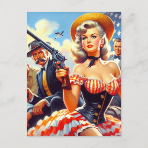 Vintage Western Pulp Girl Postcard