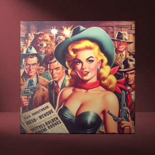 Vintage Western Pulp Girl Tile