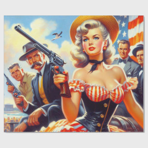 Vintage Western Pulp Girl Wrapping Paper
