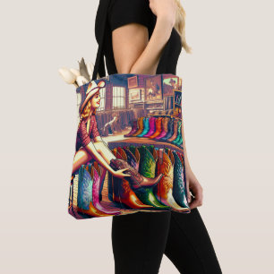 Vintage Western Retro Cowgirl Boot Shopping 5 Tote Bag
