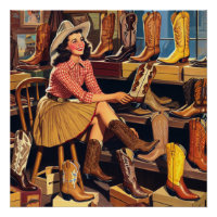 Vintage Western Retro Cowgirl Boot Shopping