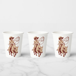 Vintage Western Ride Proud Little Cowboy Paper Cups
