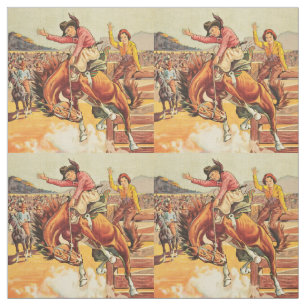 Vintage Western Rodeo Cowboy On Bucking Horse 4.5" Fabric