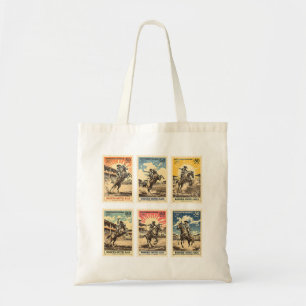 Vintage Western Rodeo Cowboy Postage Stamp Art Tote Bag
