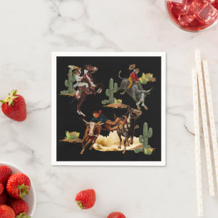 Vintage Western Rodeo Events Cowboy Cowgirl   Napkin