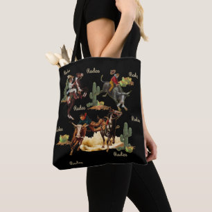 Vintage Western Rodeo Events Cowboys Cowgirls Tote Bag