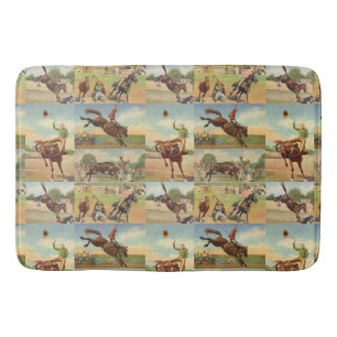 Vintage Western Rodeo Events Cowboys Horses Bulls Bath Mat