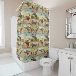 Vintage Western Rodeo Events Cowboys Horses Bulls Shower Curtain