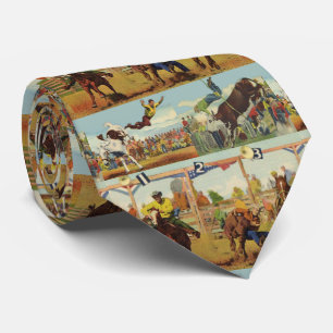 Vintage Western Rodeo Events Cowboys Horses Bulls  Tie