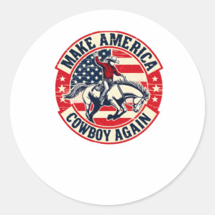Vintage Western Rodeo Usa Flag Makes America A Cow Classic Round Sticker