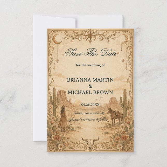 Vintage Western Romantic Ornamental Save The Date (Front)