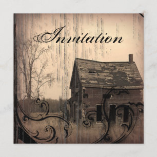 Vintage Western  Rustic Country Wedding Invitation