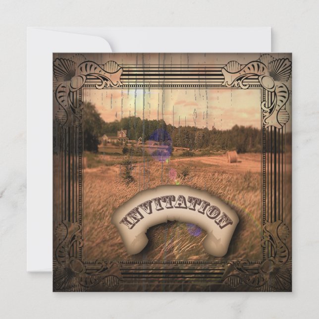 Vintage Western Rustic Country Wedding Invitation (Front)