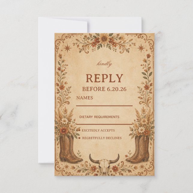 Vintage Western Rustic RSVP Card (Front)